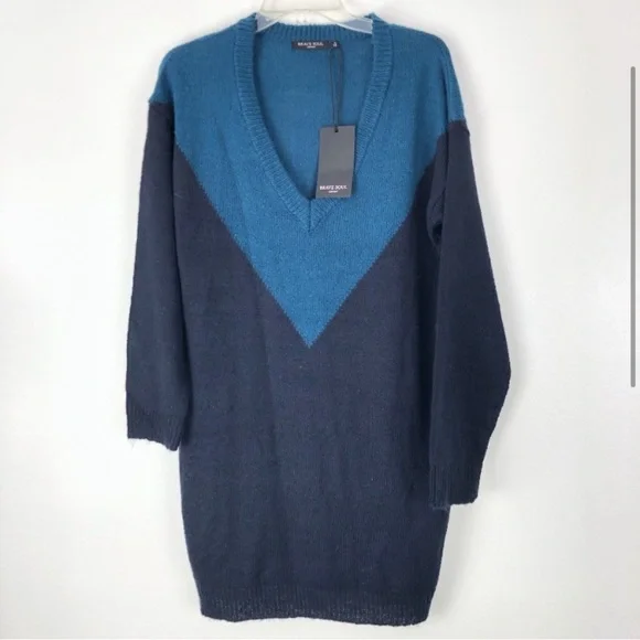 BRAVE SOUL ASOS Blue V-Neck Chevron Jumper Dress M - Picture 6 of 9